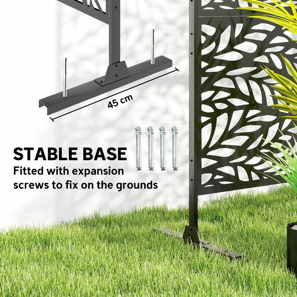 Metal Outdoor Privacy Screen, 78" x 48" Freestanding Outdoor Divider with Stand, Decorative Privacy Panel with Willow Branch Cut-out Design for Garden Backyard, Black