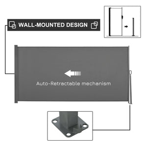 118" x 63" Retractable Side Awning Patio Outdoor Folding Privacy Screen with Resistance to UV Rays & Wind, Light Grey