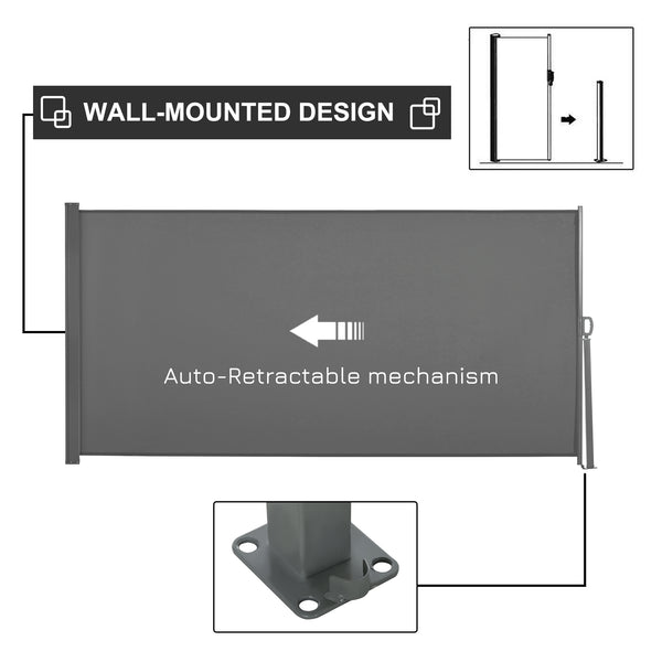 118" x 63" Retractable Side Awning Patio Outdoor Folding Privacy Screen with Resistance to UV Rays & Wind, Light Grey