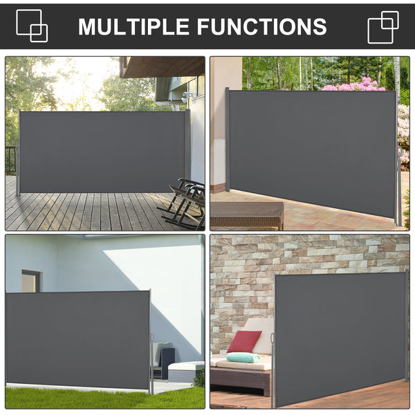 118" x 63" Retractable Side Awning Patio Outdoor Folding Privacy Screen with Resistance to UV Rays & Wind, Light Grey