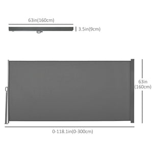 118" x 63" Retractable Side Awning Patio Outdoor Folding Privacy Screen with Resistance to UV Rays & Wind, Light Grey