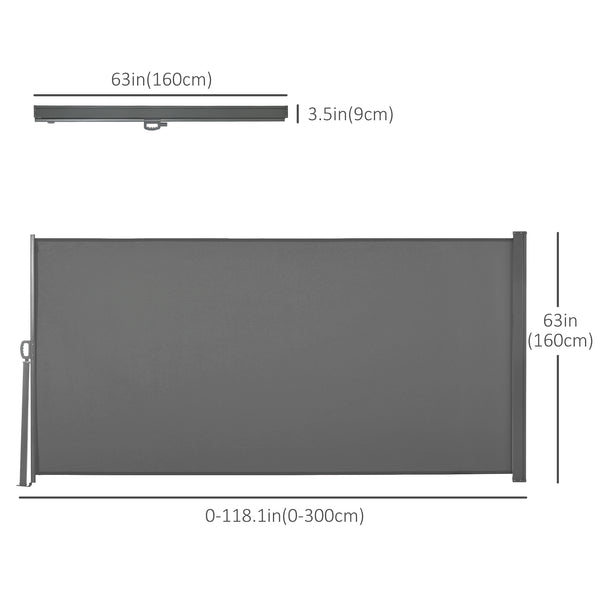 118" x 63" Retractable Side Awning Patio Outdoor Folding Privacy Screen with Resistance to UV Rays & Wind, Light Grey