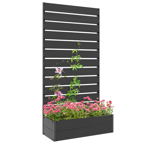 Garden Planter with Trellis for Climbing Plants, Vines, Flowers, Freestanding Raised Bed for Garden, Outdoor, Patio, Planter Box with Drainage Gap, Black
