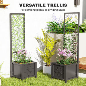Galvanized Raised Garden Bed with Trellis, 15.7" x 15.7" x 55.1" Metal Planter Box with Drainage Holes, Outdoor Privacy Screen for Climbing Plants, Vegetable, Vines