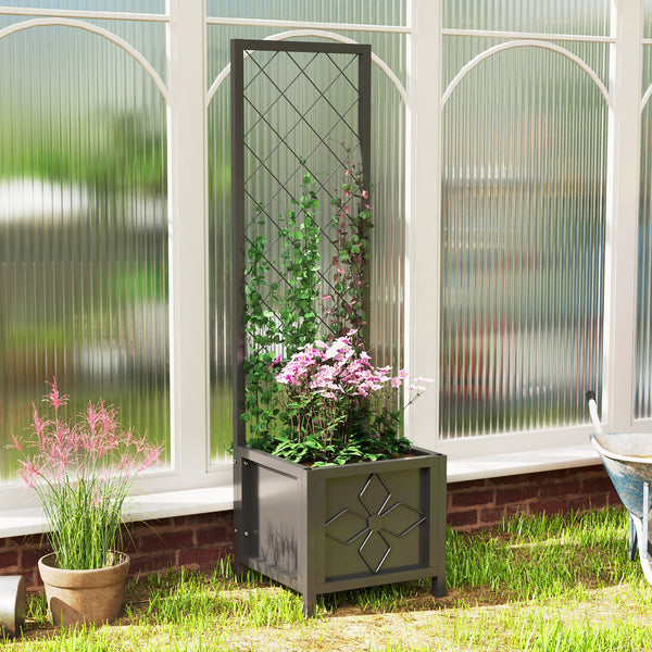 Galvanized Raised Garden Bed with Trellis, 15.7" x 15.7" x 55.1" Metal Planter Box with Drainage Holes, Outdoor Privacy Screen for Climbing Plants, Vegetable, Vines
