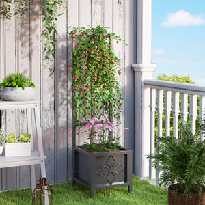 Galvanized Raised Garden Bed with Trellis, 15.7" x 15.7" x 55.1" Metal Planter Box with Drainage Holes, Outdoor Privacy Screen for Climbing Plants, Vegetable, Vines