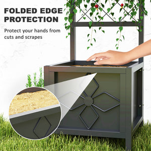 Galvanized Raised Garden Bed with Trellis, 15.7" x 15.7" x 55.1" Metal Planter Box with Drainage Holes, Outdoor Privacy Screen for Climbing Plants, Vegetable, Vines