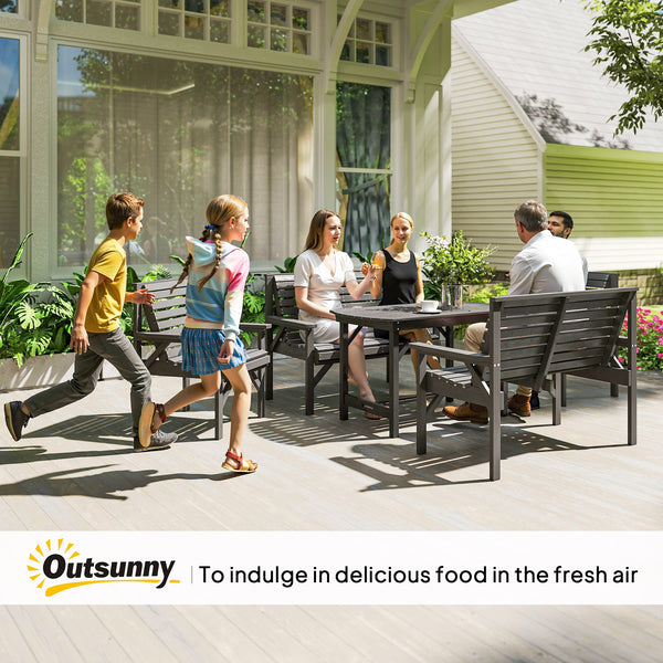 5 Piece Wooden Garden Dining Set for 6, Outdoor Conversation Set with 2 Armchairs, 2 Loveseats and Dining Table with Umbrella Hole for Patio, Balcony, Grey