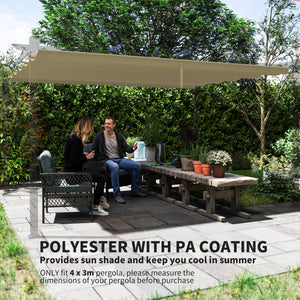 Retractable Pergola Shade Cover, Replacement Canopy Fabric for 4 x 3 (m) Pergola, Gazebo Retractable Roof, Tan
