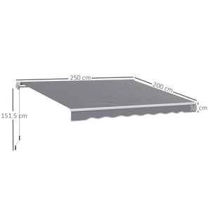 2.5m x 2m Retractable Awning, DIY Garden Awning Canopy, Anti-UV Sun Shade Shelter with Aluminium Frame and Crank Handle, Dark Grey