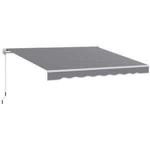 2.5m x 2m Retractable Awning, DIY Garden Awning Canopy, Anti-UV Sun Shade Shelter with Aluminium Frame and Crank Handle, Dark Grey
