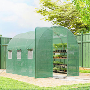7' x 10' Walk-in Polytunnel Greenhouse with Hinged Door and 6 Roll Up Mesh Windows, Garden Tunnel Warm House Tent with UV-resistant PE Cover, Galvanised Steel Frame, Green