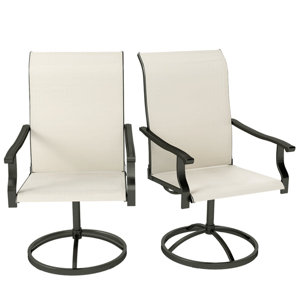 Outdoor Patio Swivel Chairs Set of 2, High Back Patio Dining Chairs with All-Weather Mesh Fabric and Metal Frame for Backyard, Lawn, Porch or Garden, Beige