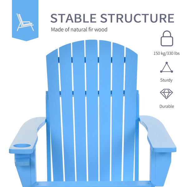 Classic Adirondack Chair Muskoka Chair, Garden Deck Chair with Cup Holder for Patio, Indoor, Backyard, Blue