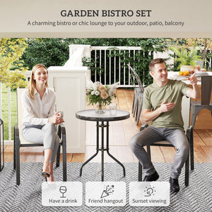 Outsunny 3 Pieces Outdoor Bistro Set, Small Patio Set with Stackable Mesh Chairs and Glass Top Table, High Back Patio Furniture Set for Backyard, Balcony, Garden, Beige