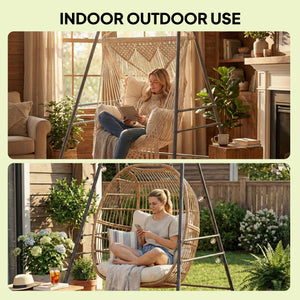 Hammock Chair Stand, Free Standing Heavy Duty Hanging Swing Chair with Anti-Slip Foot Pads, 2 Carabiners, for Relaxation, Indoor and Outdoor Use, Gray