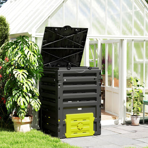 Compost Bin, 120 Gallon (450L) Garden Composter with Gloves, 80 Vents and 2 Sliding Doors, Lightweight & Solid, Fast Creation of Fertile Soil, Yellow