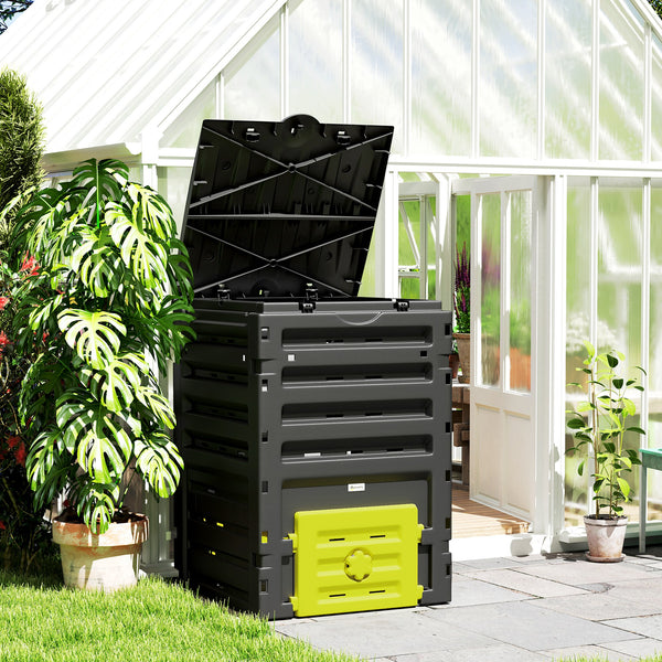 Compost Bin, 120 Gallon (450L) Garden Composter with Gloves, 80 Vents and 2 Sliding Doors, Lightweight & Solid, Fast Creation of Fertile Soil, Yellow