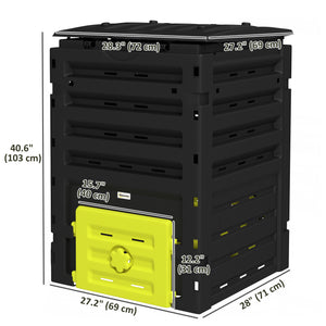 Compost Bin, 120 Gallon (450L) Garden Composter with Gloves, 80 Vents and 2 Sliding Doors, Lightweight & Solid, Fast Creation of Fertile Soil, Yellow