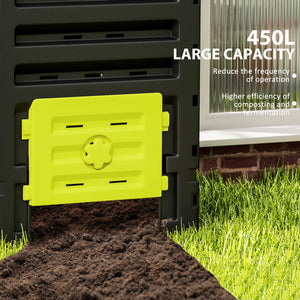 Compost Bin, 120 Gallon (450L) Garden Composter with Gloves, 80 Vents and 2 Sliding Doors, Lightweight & Solid, Fast Creation of Fertile Soil, Yellow
