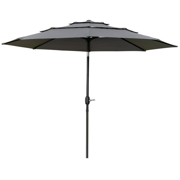 9FT 3 Tiers Patio Umbrella Outdoor Market Umbrella with Crank, Push Button Tilt for Deck, Backyard and Lawn, Light Grey