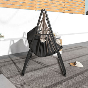 Foldable Hammock Stand, Portable Hammock with Metal Frame, 2 in 1 Hammock Net Stand, Hammock Chair Stand with Carry Bag, Load Capacity 120kg, for Patio, Garden, Yard, Black