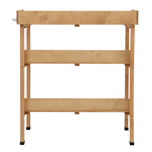 Outdoor Potting Bench, Wooden Potting Table with Storage Shelf, Metal Table Top, Hooks for Backyard, Patio, Balcony, Natural