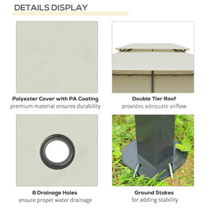 4m x 3(m)Garden Gazebo, Double Roof Outdoor Gazebo Canopy Shelter with Curtains, Solid Steel Frame for Lawn and Deck, Beige