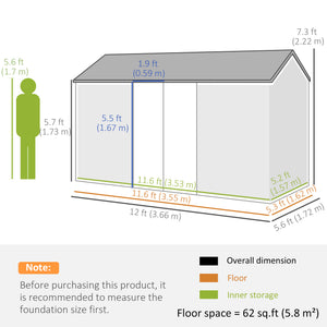 12' x 5.5' Outdoor Storage Shed, Metal Garden Shed Storage House with Window, Lockable Door, Vents, for Backyard, Patio, Lawn, Dark Grey