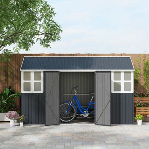 12' x 5.5' Outdoor Storage Shed, Metal Garden Shed Storage House with Window, Lockable Door, Vents, for Backyard, Patio, Lawn, Dark Grey