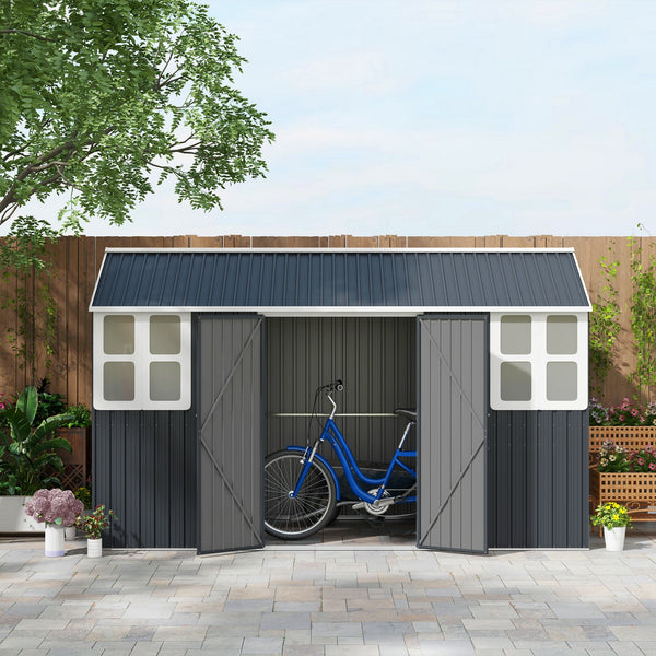 12' x 5.5' Outdoor Storage Shed, Metal Garden Shed Storage House with Window, Lockable Door, Vents, for Backyard, Patio, Lawn, Dark Grey