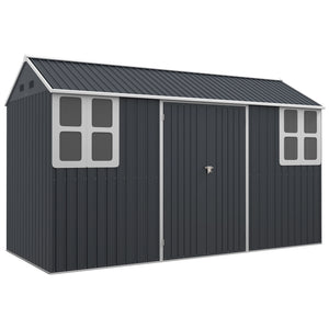 12' x 5.5' Outdoor Storage Shed, Metal Garden Shed Storage House with Window, Lockable Door, Vents, for Backyard, Patio, Lawn, Dark Grey