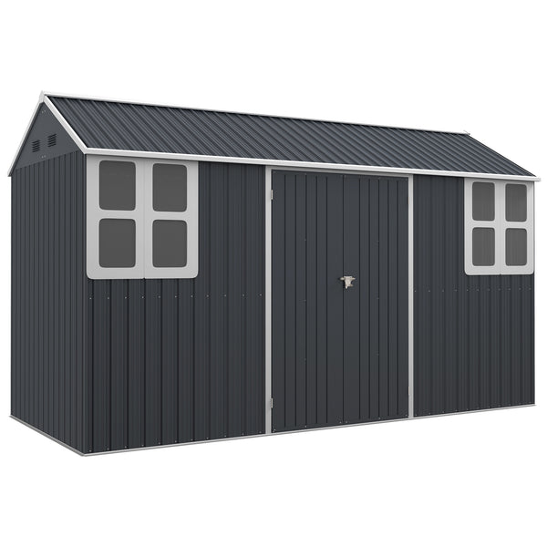 12' x 5.5' Outdoor Storage Shed, Metal Garden Shed Storage House with Window, Lockable Door, Vents, for Backyard, Patio, Lawn, Dark Grey