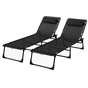 Folding Chaise Lounge Chair Set of 2, Patio Sun Tanning Chair, Outdoor Chaise Lounger with 4-Position Reclining Back, Breathable Mesh Seat for Beach, Poolside, Black