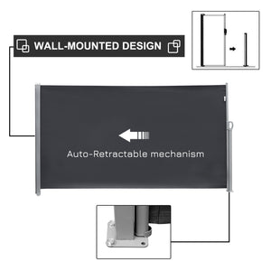 118" x 71" Retractable Side Awning Patio Outdoor Folding Privacy Screen with Resistance to UV Rays & Wind, Grey