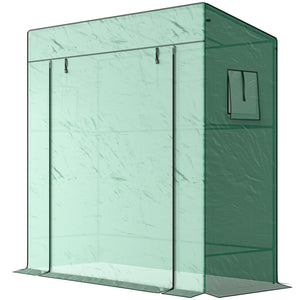 Lean-to Tomato Greenhouse with PE Cover, Walk-in Green House with Roll-up Door and 2 Mesh Windows, Portable Plant Grow House for Indoor Outdoor, 77.2"x30.3"x77.6", Green