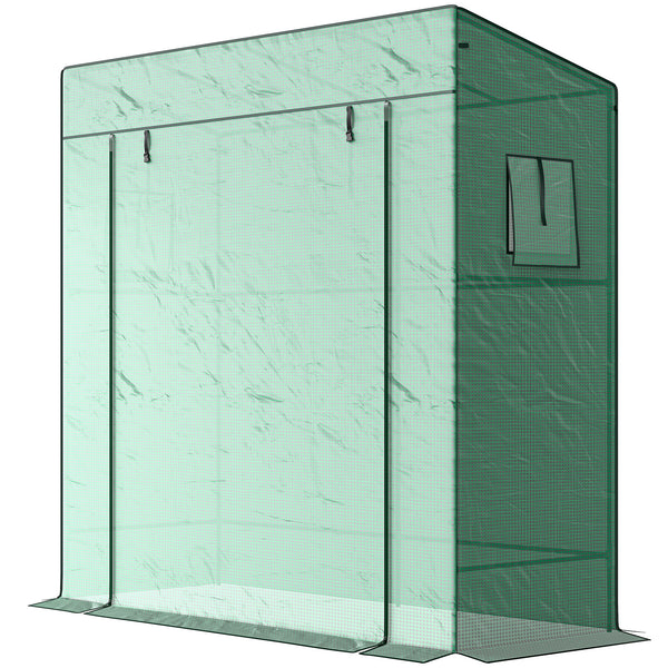 Lean-to Tomato Greenhouse with PE Cover, Walk-in Green House with Roll-up Door and 2 Mesh Windows, Portable Plant Grow House for Indoor Outdoor, 77.2"x30.3"x77.6", Green
