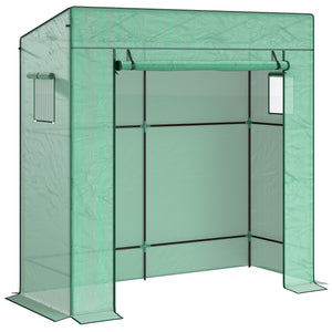 Lean-to Tomato Greenhouse with PE Cover, Walk-in Green House with Roll-up Door and 2 Mesh Windows, Portable Plant Grow House for Indoor Outdoor, 77.2"x30.3"x77.6", Green
