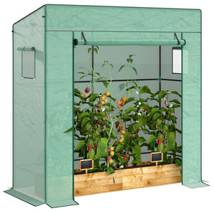 Lean-to Tomato Greenhouse with PE Cover, Walk-in Green House with Roll-up Door and 2 Mesh Windows, Portable Plant Grow House for Indoor Outdoor, 77.2"x30.3"x77.6", Green