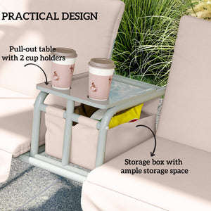 2 Person Porch Swing with Stand, Outdoor Swing with Canopy, Pivot Storage Table, 2 Cup Holders, Cushions for Patio, Backyard, Beige