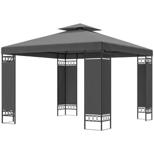 10 x 10 FT Canopy Gazebo, Double Roof Outdoor Gazebo with Screen Panels and Metal Frame, Patio Gazebo for Poolside, Garden, Deck, Backyard, Dark Grey