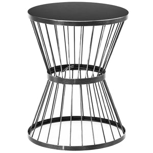 16" Steel Patio Side Table, Garden End Table with Hourglass Design, Accent Table for Outdoor and Indoor Use, Black