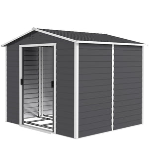 8' x 7' Outdoor Storage Shed, Easy to Assemble, Upgraded Galvanized Metal Garden Shed with Lockable Doors, Floor Frame and Gloves for Backyard, Lawn, Patio, Dark Grey