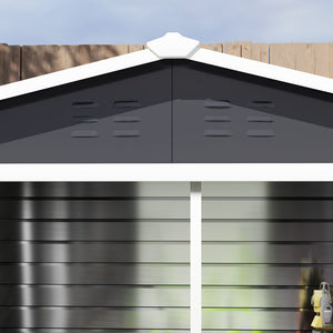 8' x 7' Outdoor Storage Shed, Easy to Assemble, Upgraded Galvanized Metal Garden Shed with Lockable Doors, Floor Frame and Gloves for Backyard, Lawn, Patio, Dark Grey