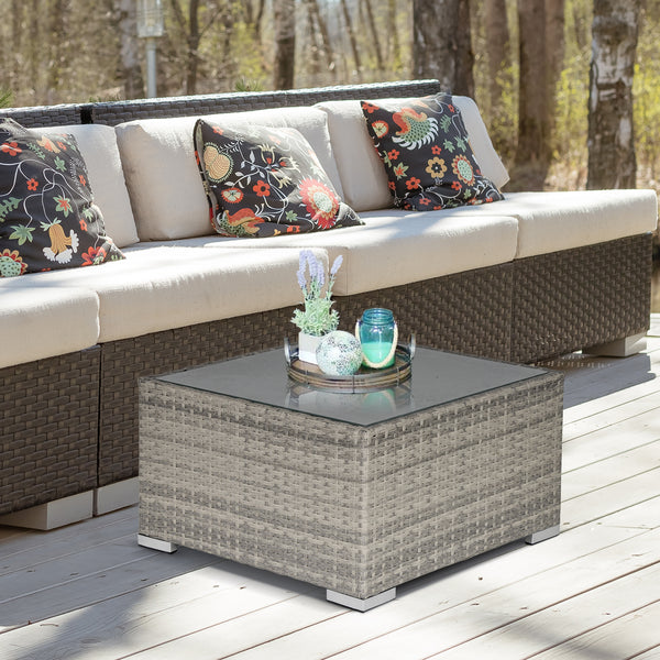 Patio Rattan Coffee Table Ready to Use Outdoor Furniture Suitable for Garden Backyard, Grey