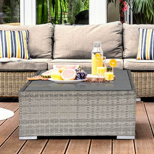 Patio Rattan Coffee Table Ready to Use Outdoor Furniture Suitable for Garden Backyard, Grey