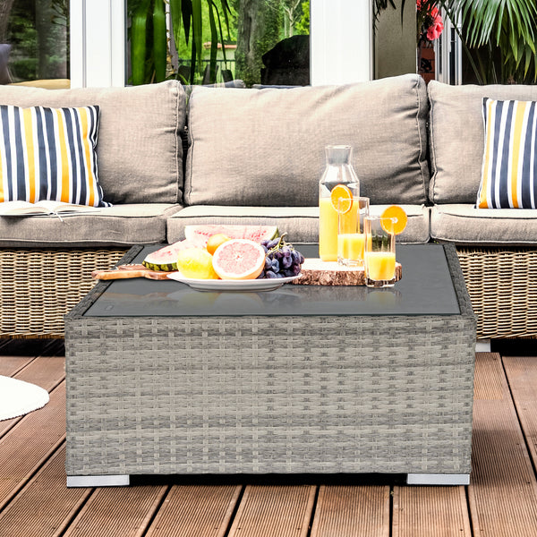 Patio Rattan Coffee Table Ready to Use Outdoor Furniture Suitable for Garden Backyard, Grey