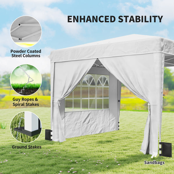 10 x 10 ft Pop Up Canopy Tent with Sidewalls, UPF50+ Outdoor Portable Instant Canopy Shelter with Carry Bag, Sandbags, Adjustable Height for  Parties, Events, Camping, White