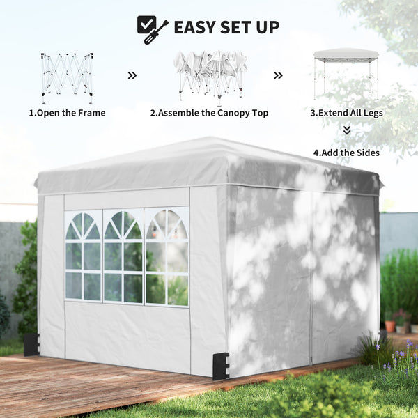 10 x 10 ft Pop Up Canopy Tent with Sidewalls, UPF50+ Outdoor Portable Instant Canopy Shelter with Carry Bag, Sandbags, Adjustable Height for  Parties, Events, Camping, White