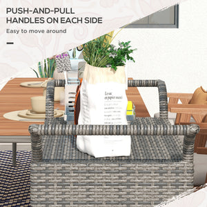 Patio PE Wicker Garden Serving Cart with 2-Tier Shelf, Outdoor Wheeled Rattan Food Cart with Drawer, Handles, for Poolside, Garden, Mixed Grey